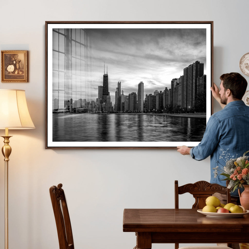 Chicago Wall Art Canvas Print, Chicago City Downtown Night Cityscape