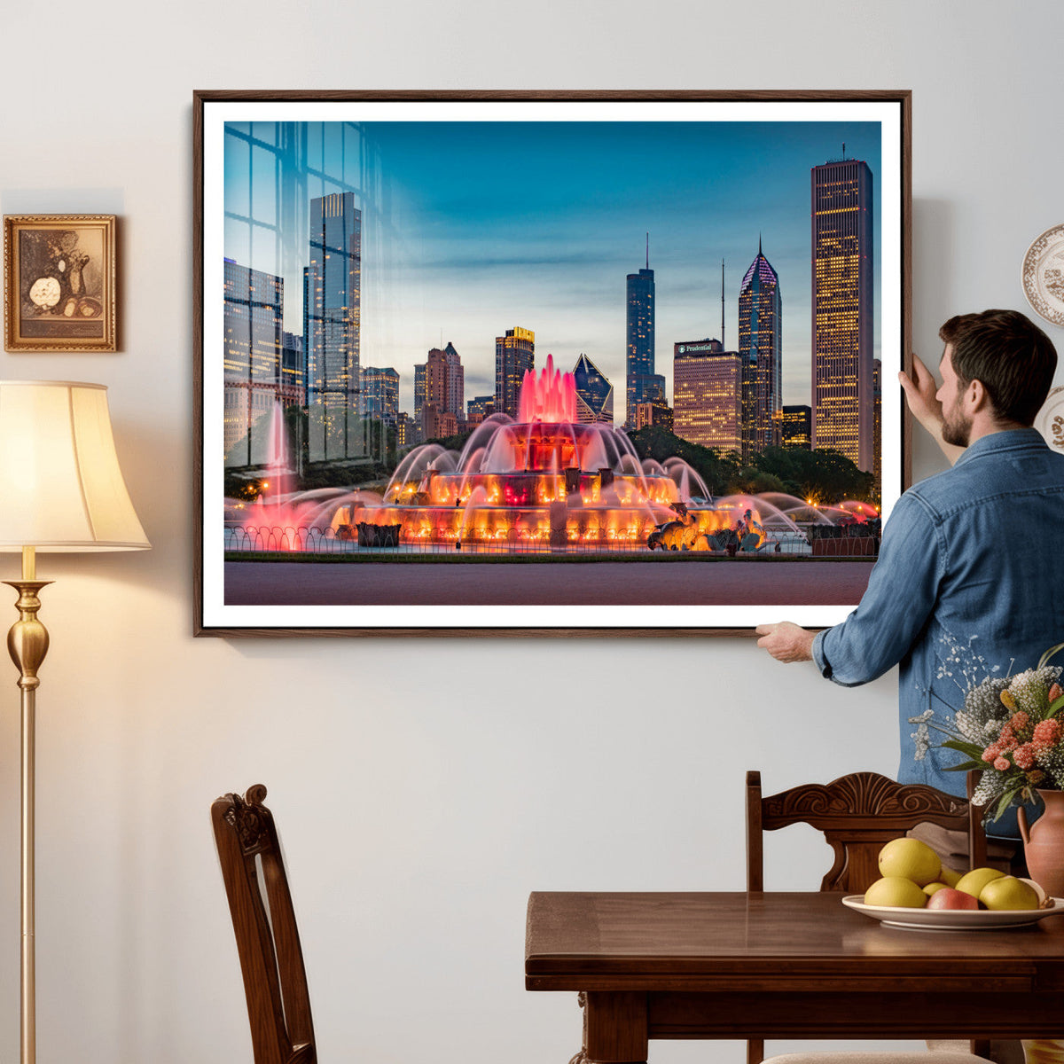 Chicago Wall Art Canvas Print - Chicago City Downtown Night Cityscape
