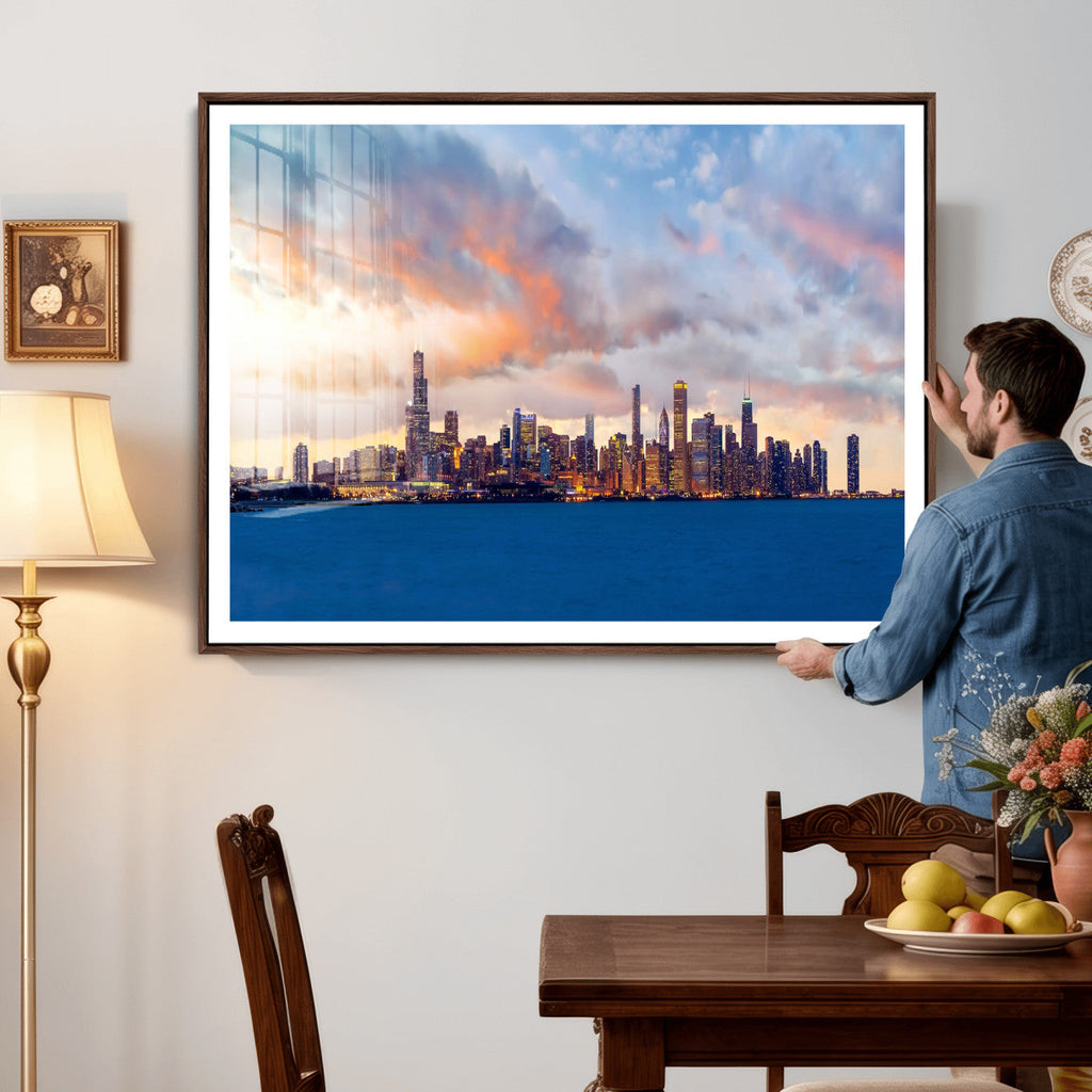 Chicago Wall Art Canvas Print - Chicago City Downtown Night Cityscape