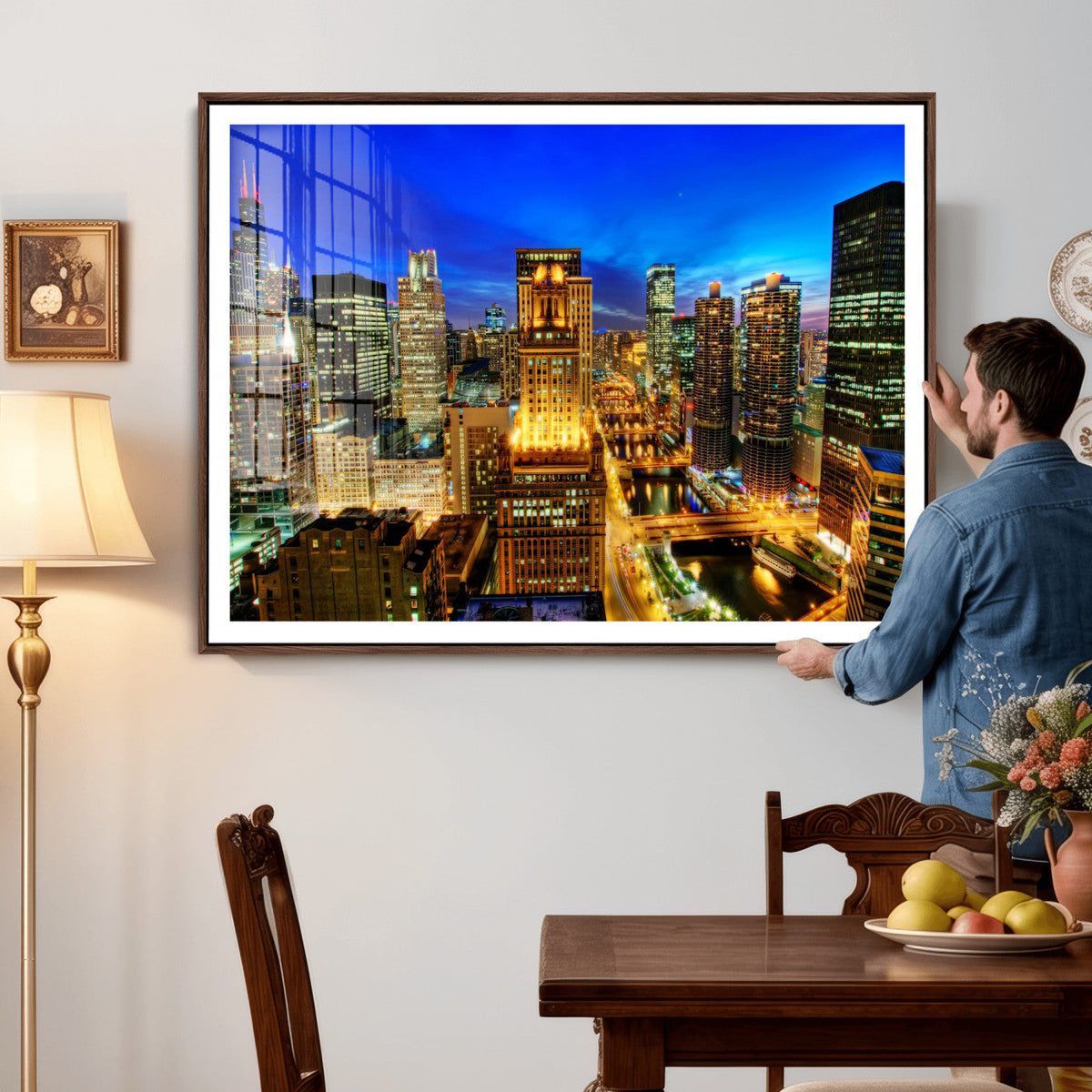 Chicago Wall Art Canvas Print - Chicago City Downtown Night Cityscape