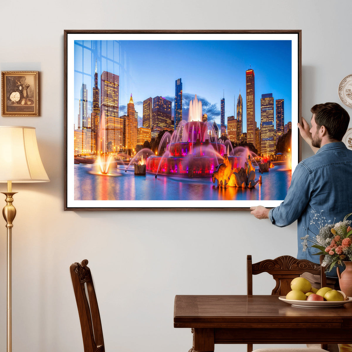 Chicago Wall Art Canvas Print, Chicago City Downtown Night Cityscape
