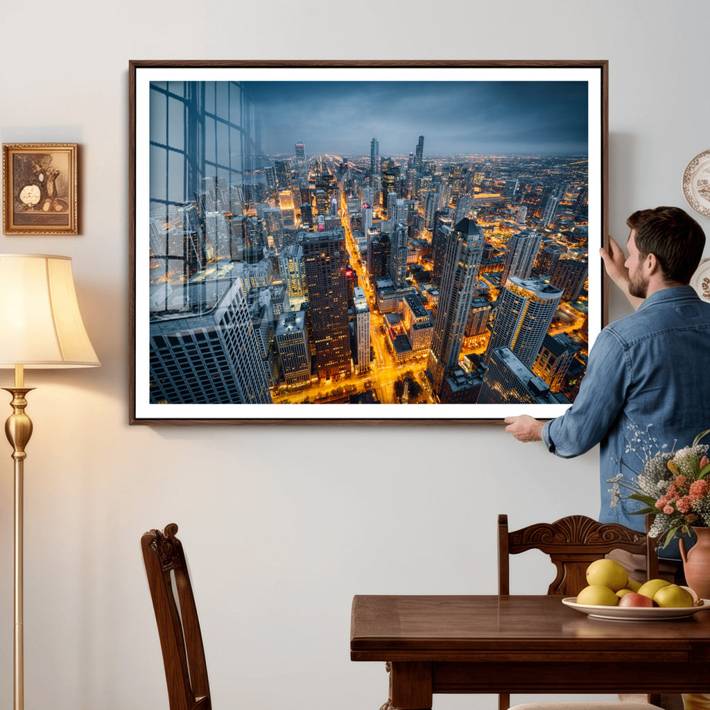 Chicago Wall Art Canvas Print - Chicago City Downtown Night Cityscape
