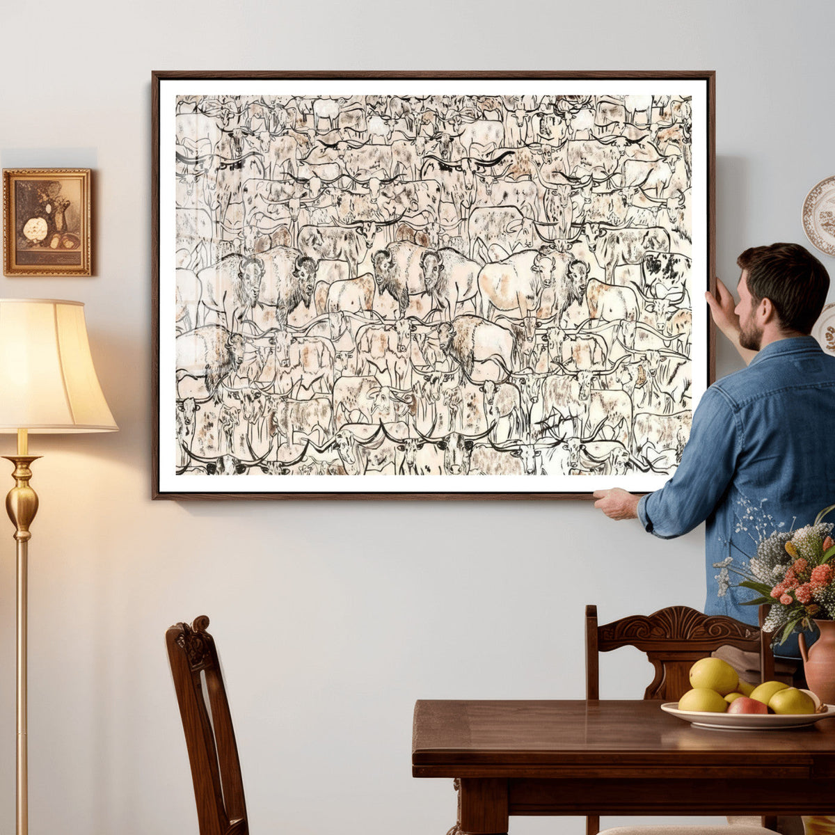 Abstract Bison Wall Art Canvas Print, Abstract Animal Art for Cabin Decor