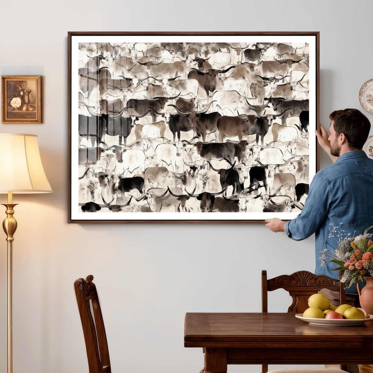 Abstract Texas Longhorn Print, Longhorn Herd Print