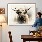 Abstract Highland Cow Wall Art Canvas Print, Rustic Farm Cattle Portrait