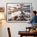 Rocky Coast Ocean Sunset Wall Art Canvas Print, Dramatic Seascape Nature Decor