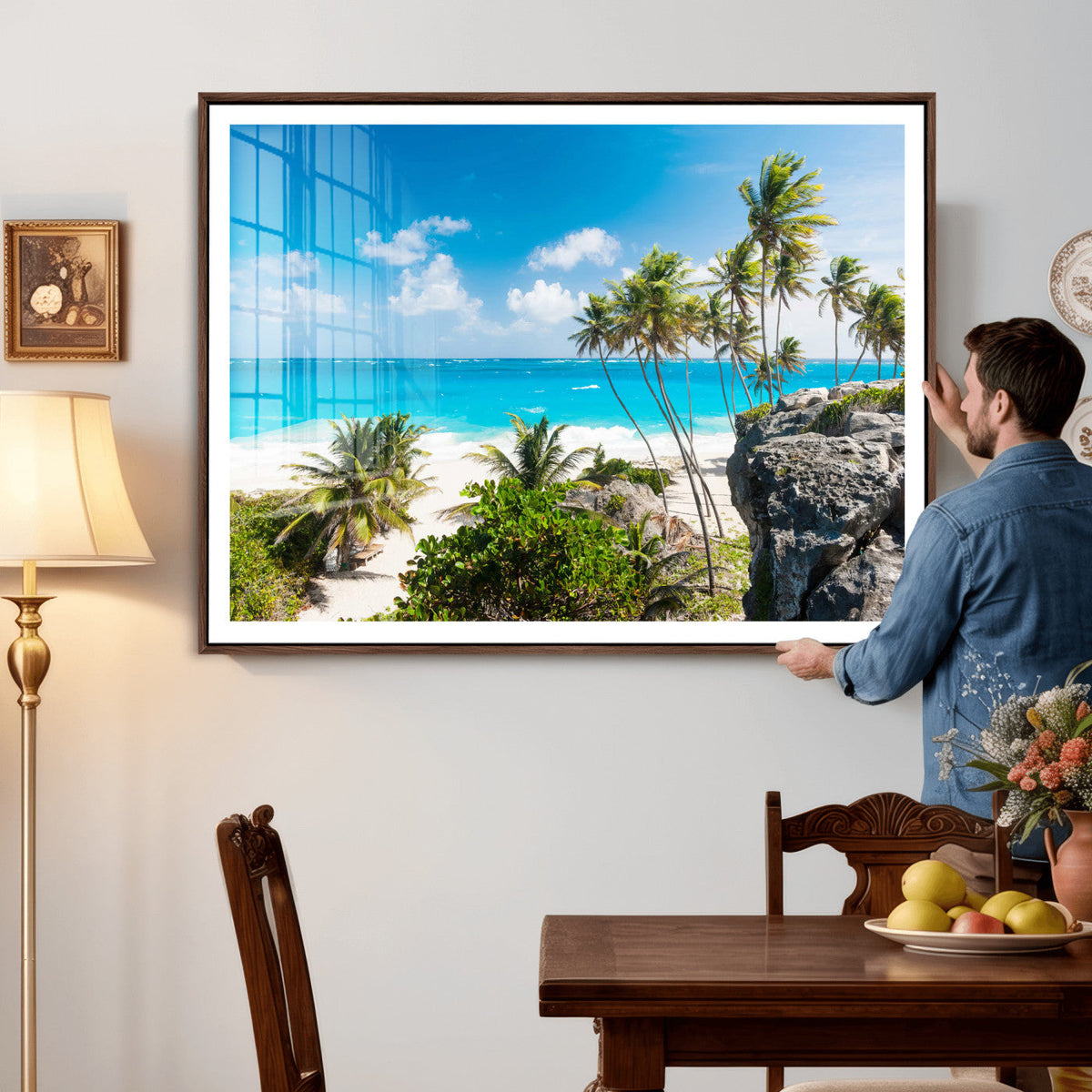 Tropical Beach Wall Art Canvas Print, Palm Tree Ocean Landscape Photography