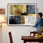Gold Navy Abstract Wall Art Canvas Print, Modern Luxury Geometric Art for Living Room and Office