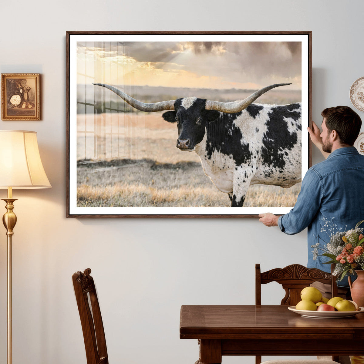 Texas Longhorn Bull Rustic Wall Art Canvas Print