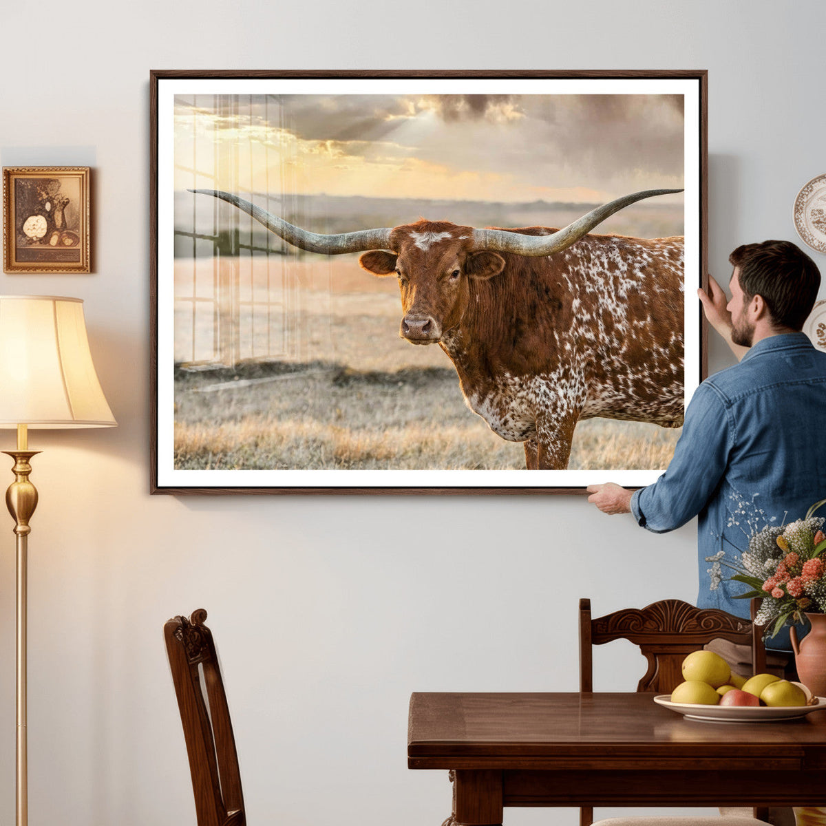 Texas Longhorn Wall Art Canvas Print, Western Ranch Bull Photography