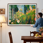 Gustav Klimt Boho Mountain Landscape Large Wall Art, Gold Sun and Flowers Print