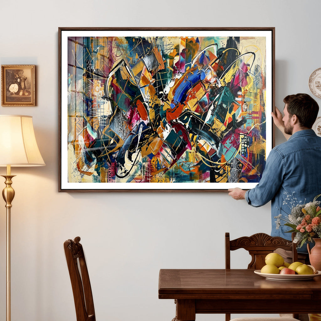 Geometric Abstract Wall Art Canvas Print, Orange Blue