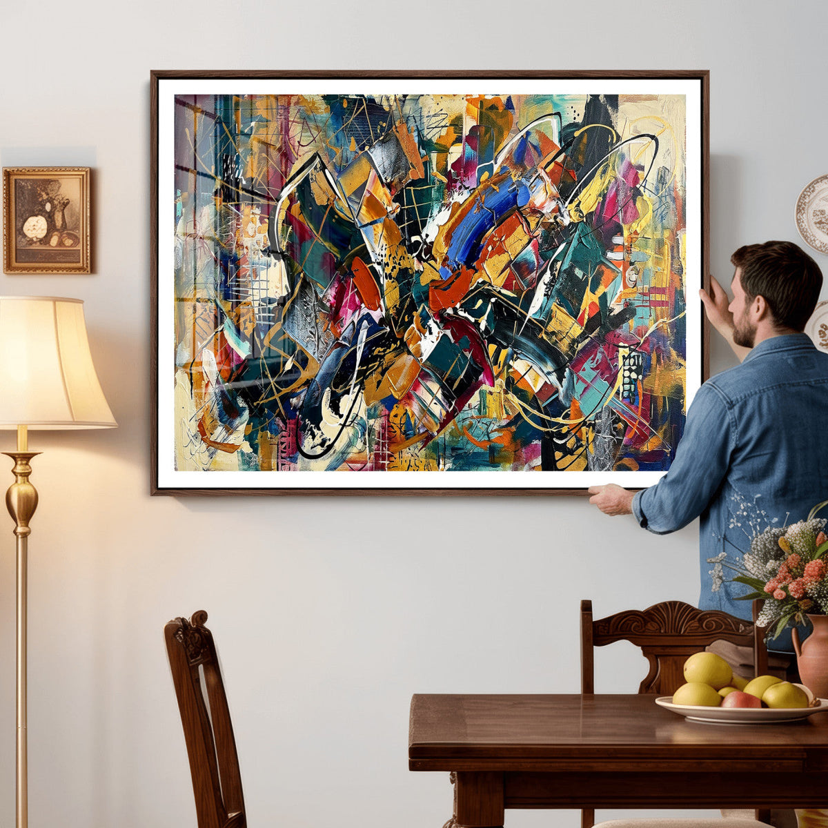 Geometric Abstract Wall Art Canvas Print, Orange Blue