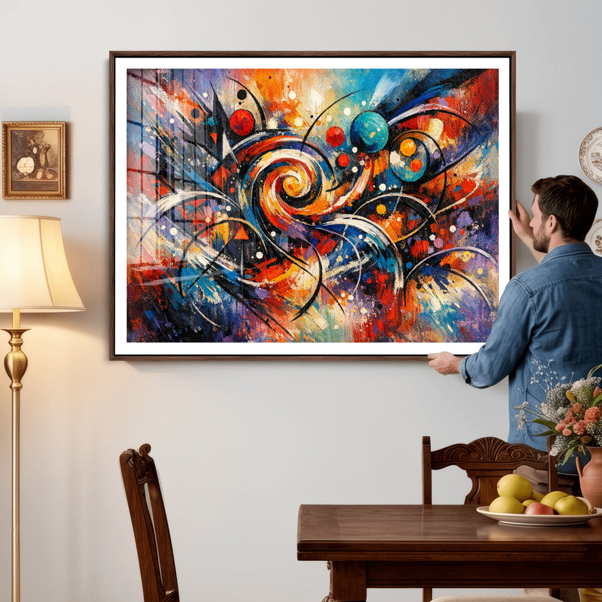 Geometric Abstract Wall Art Canvas Print, Orange Blue