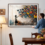 Banksy Graffiti Butterfly Girl Wall Art Canvas Print, Framed