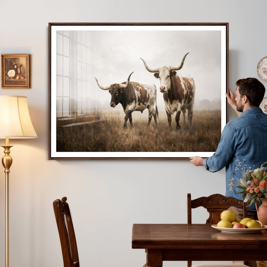Texas Longhorn Canvas Wall Art Western Bull Desert, Rustic Farmhouse Wall Decor