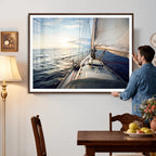 Sailboat Wall Art Canvas Print, Ocean Sunset Sailing Framed Artwork