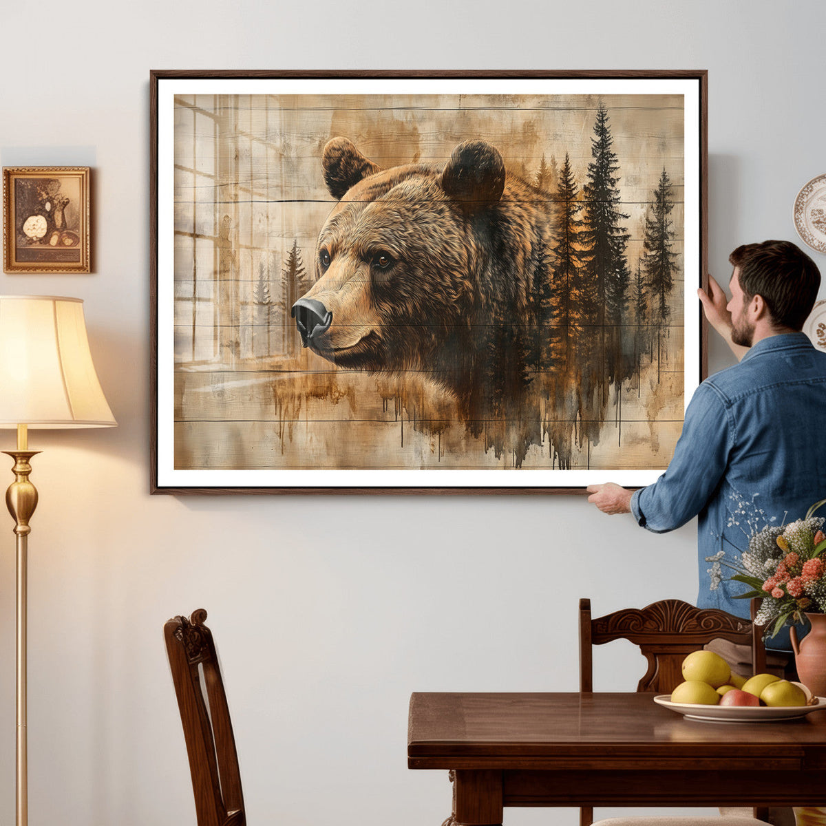 Rustic Grizzly Bear Wall Art, Abstract Grizzly 399 Bear Canvas Print, Woodland Wildlife