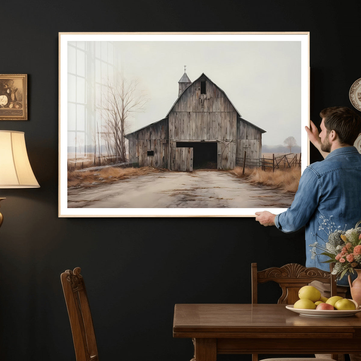 Farmhouse Rustic Barn Wall Art Canvas Print, Framed and Ready to Hang
