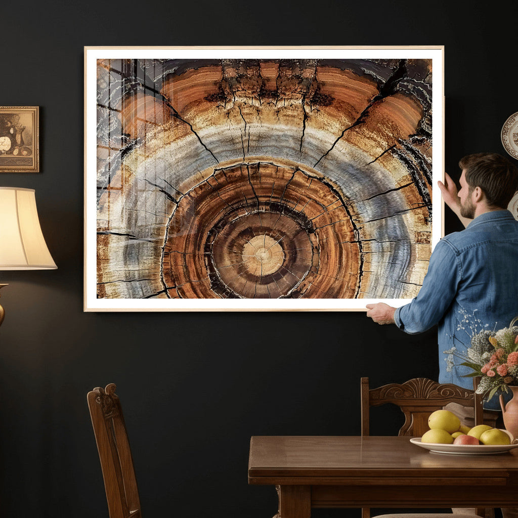 Tree Rings Wall Art Canvas Print, Rustic Wood Grain