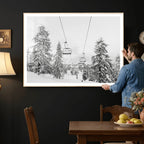 Snowy Ski Lift Wall Art | Framed Winter Forest Canvas