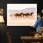 Wild Horse Wall Art Canvas Print, Framed Rustic Western Art, Desert Horse Scene