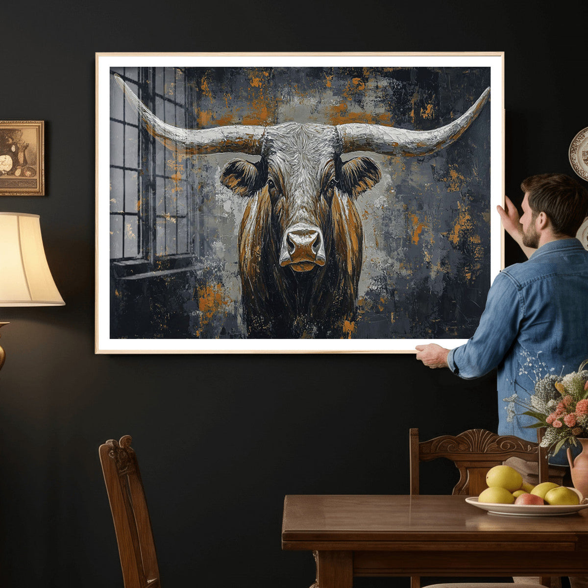 Rustic Bull Wall Art Canvas Print, Longhorn Wall Decor