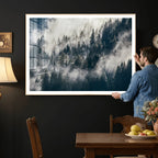 Foggy Mountain Forest Canvas Print, Misty Pine Trees Nature Wall Art