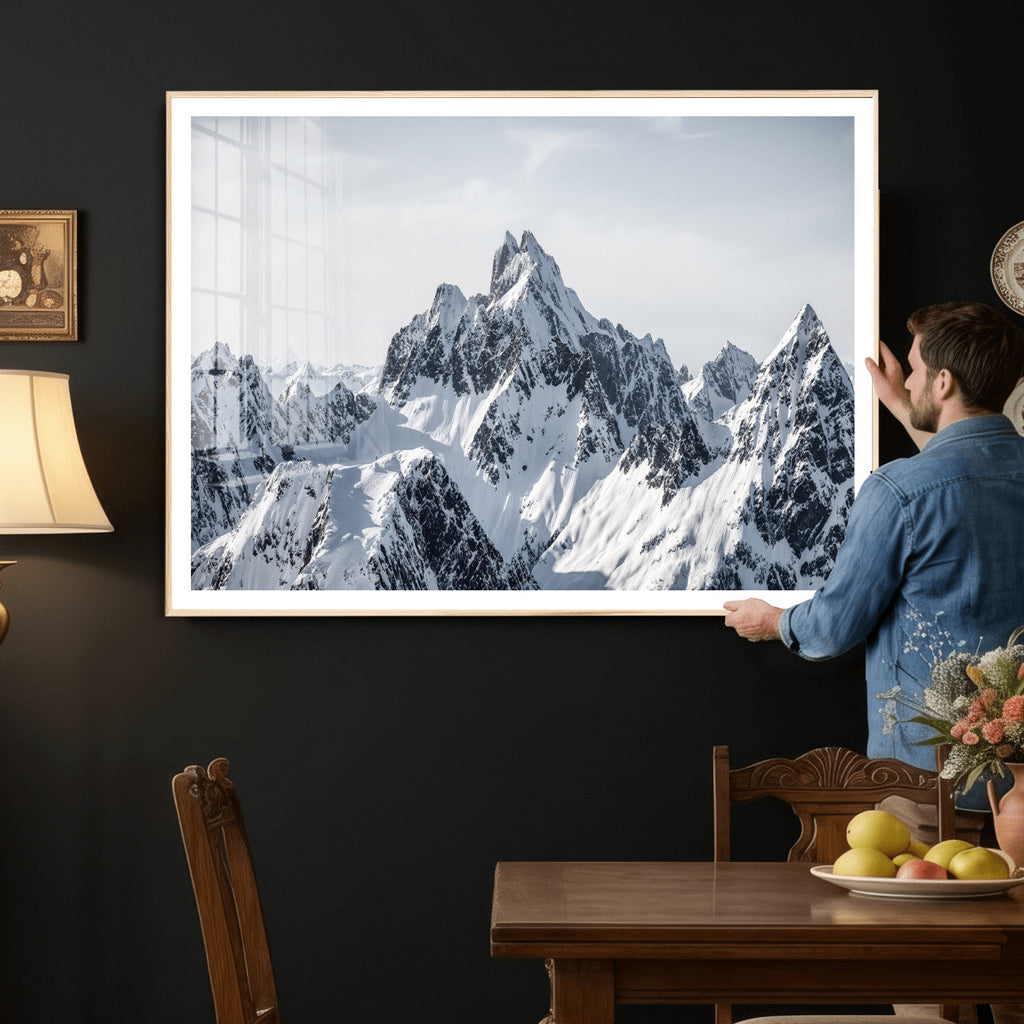 Snowy Mountain Range Canvas Print, Alpine Peaks Landscape Wall Art