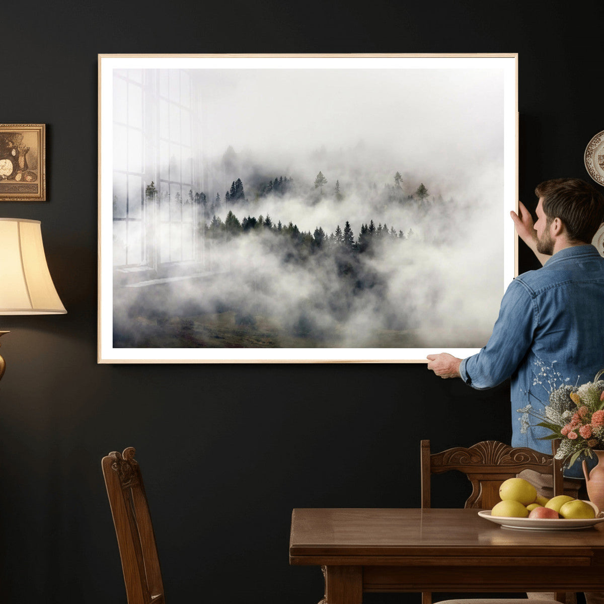 Foggy Forest Wall Art Canvas Print, Misty Pine Tree Landscape
