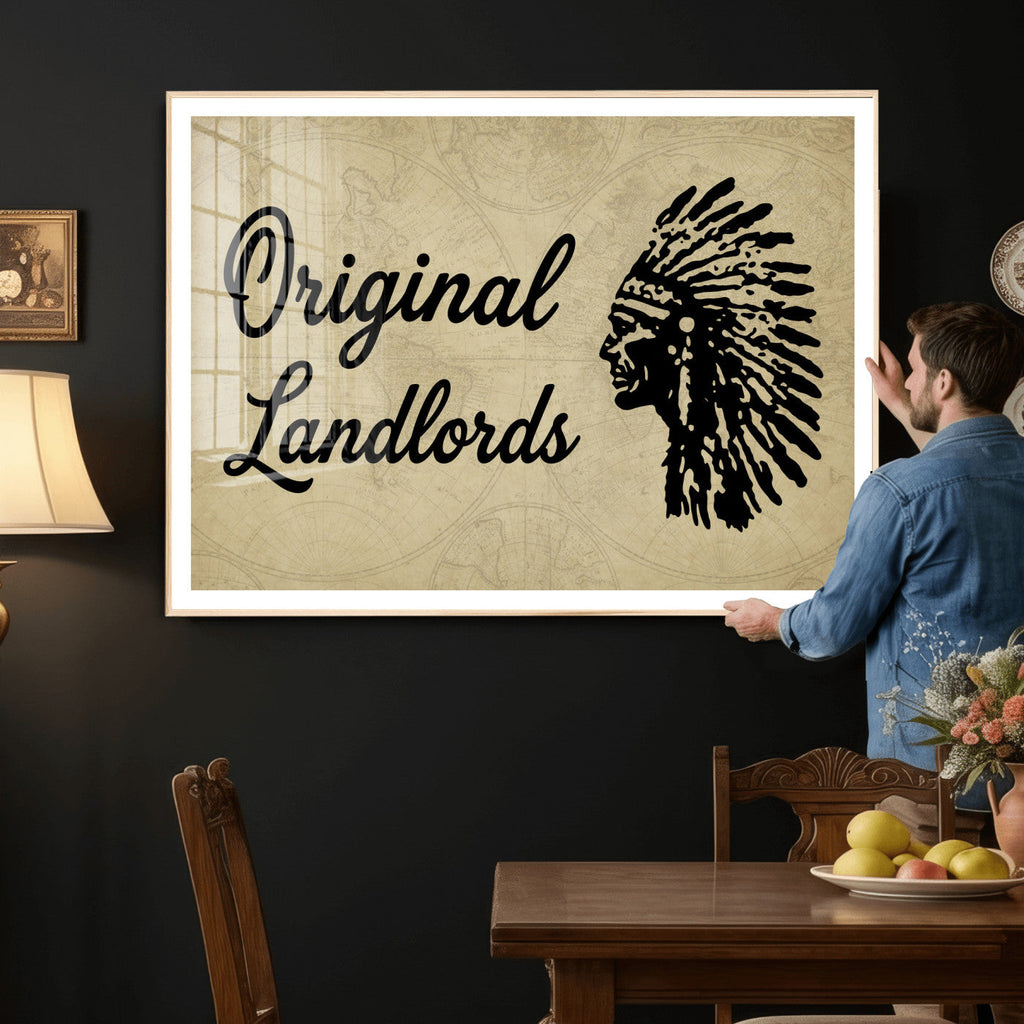 Original Landlords Wall Art Canvas Print, Native American Silhouette Artwork