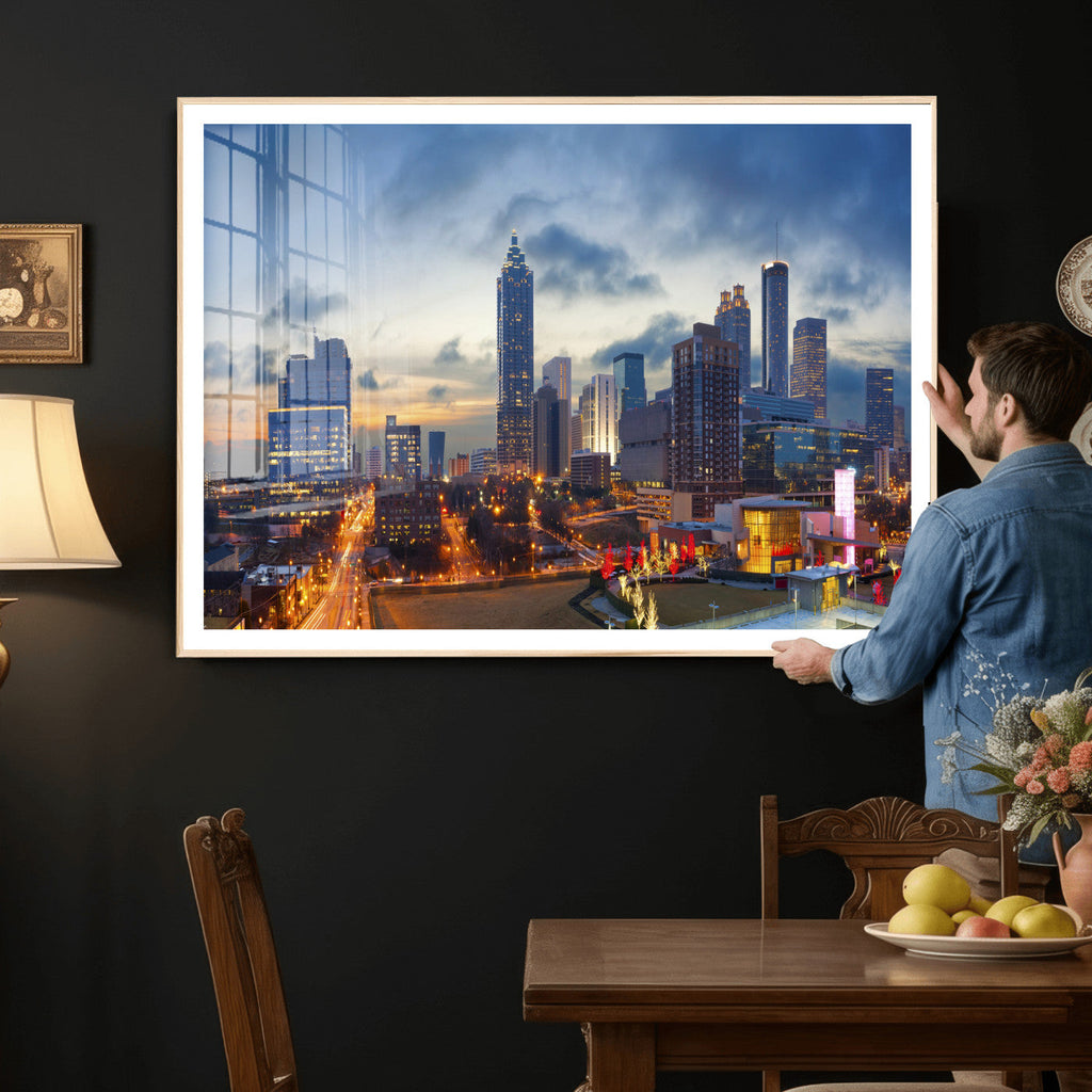 Atlanta Skyline Wall Art Canvas Print, Atlanta Downtown Night Cityscape