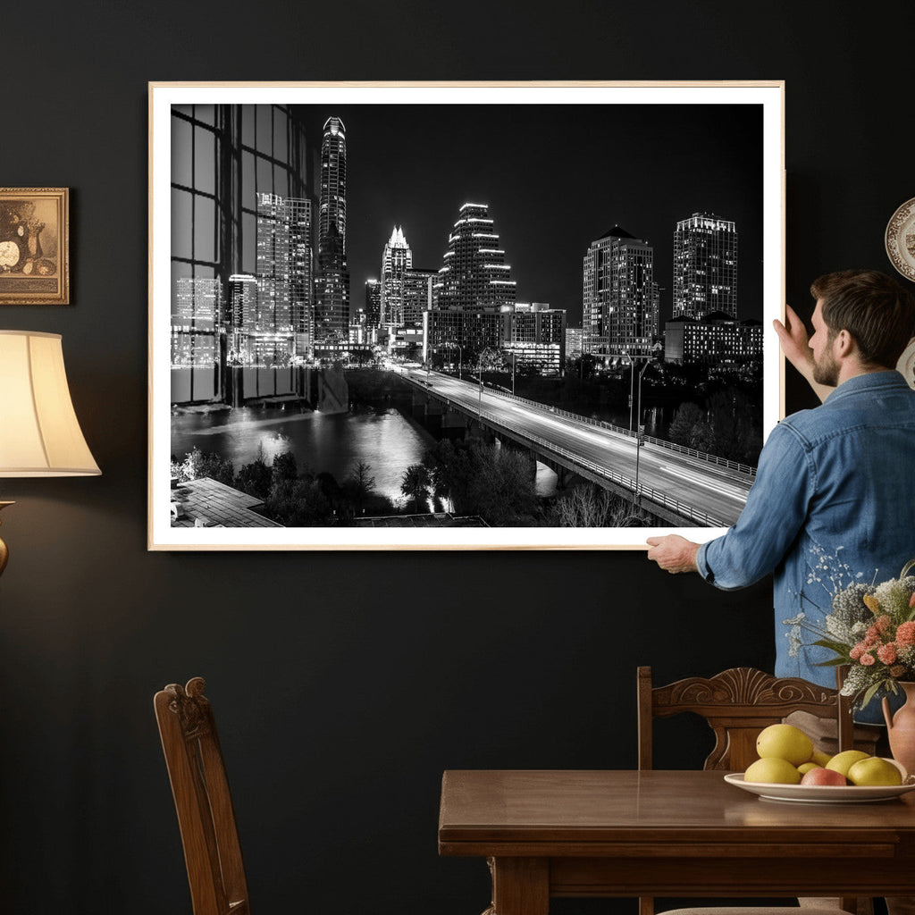 Austin Skyline Wall Art Canvas Print, Austin Downtown Night Cityscape