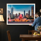 Chicago Wall Art Canvas Print - Chicago City Downtown Night Cityscape
