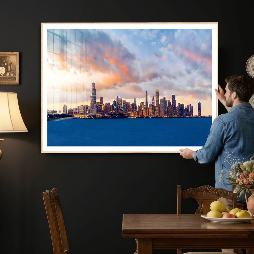 Chicago Wall Art Canvas Print - Chicago City Downtown Night Cityscape