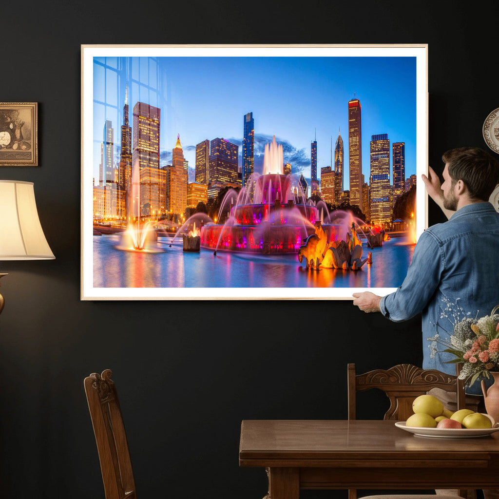 Chicago Wall Art Canvas Print, Chicago City Downtown Night Cityscape