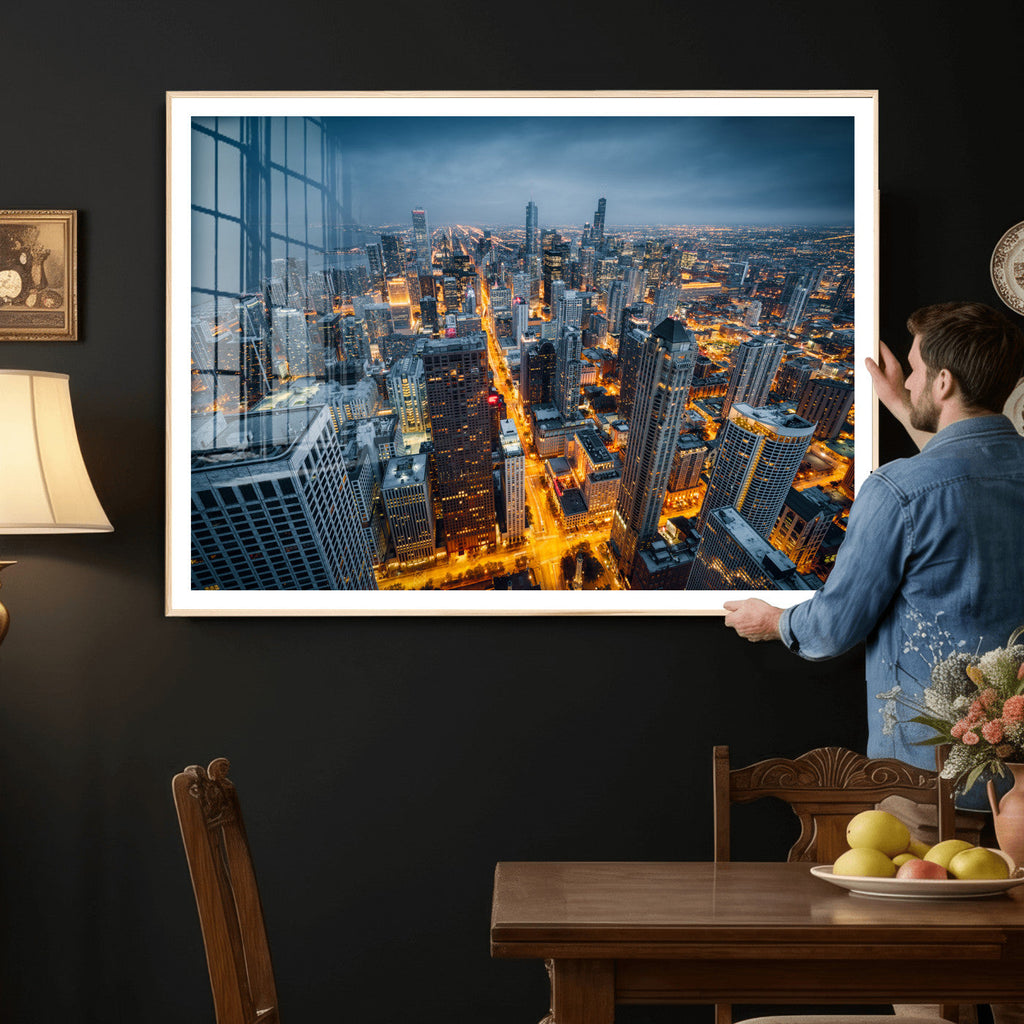 Chicago Wall Art Canvas Print - Chicago City Downtown Night Cityscape