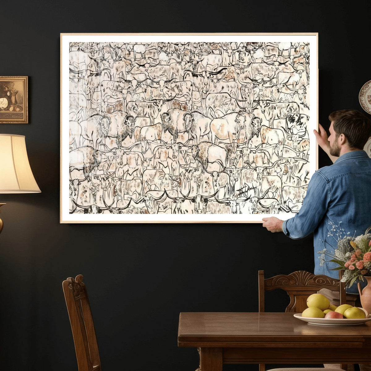 Abstract Bison Wall Art Canvas Print, Abstract Animal Art for Cabin Decor