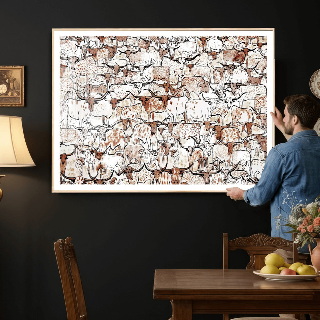 Abstract Longhorn Herd Wall Art Canvas Print