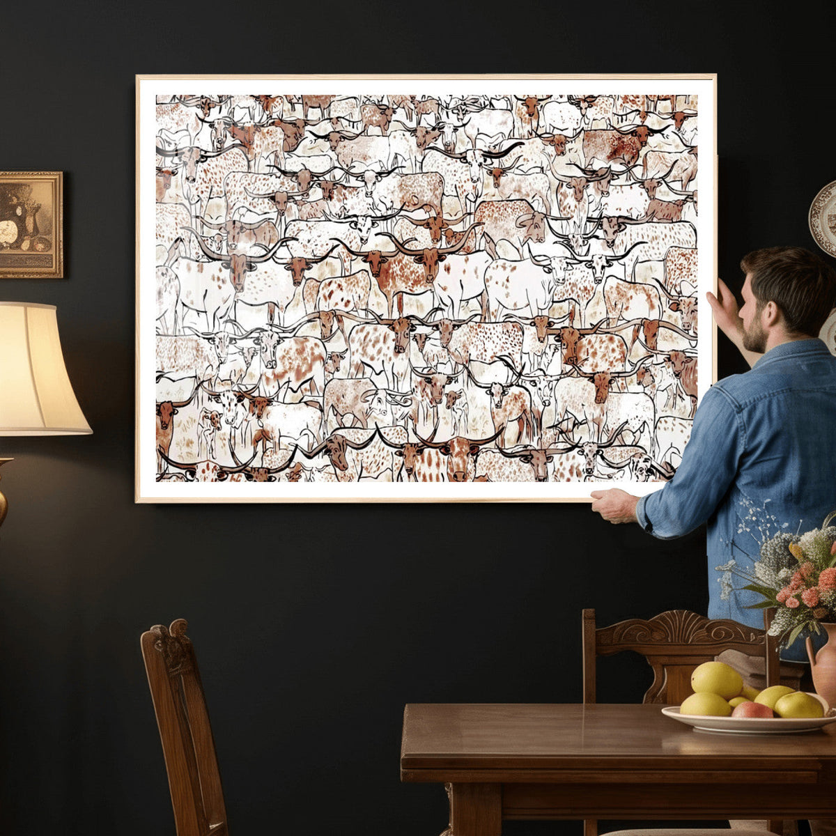 Abstract Longhorn Herd Wall Art Canvas Print
