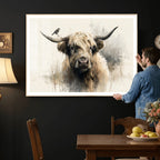 Abstract Highland Cow Wall Art Canvas Print, Rustic Farm Cattle Portrait