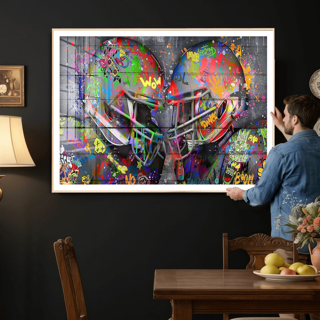 Graffiti Football Helmets Wall Art Canvas Print, Urban Street Art