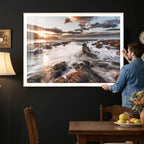 Rocky Coast Ocean Sunset Wall Art Canvas Print, Dramatic Seascape Nature Decor