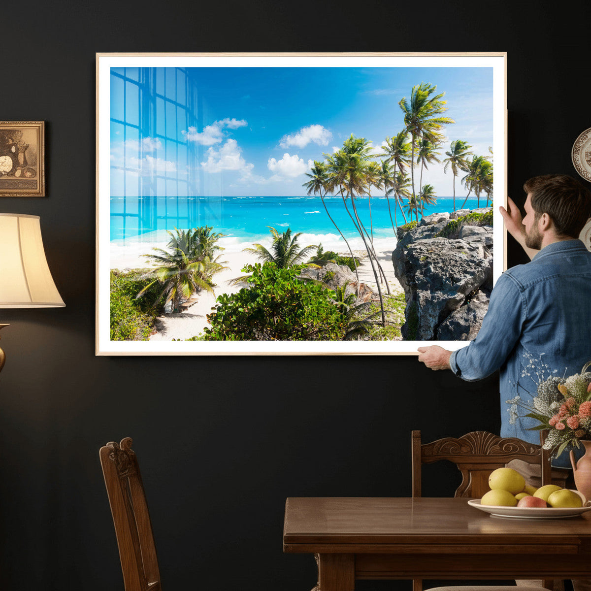 Tropical Beach Wall Art Canvas Print, Palm Tree Ocean Landscape Photography