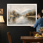 Neutral Abstract River Landscape Wall Art Canvas Print