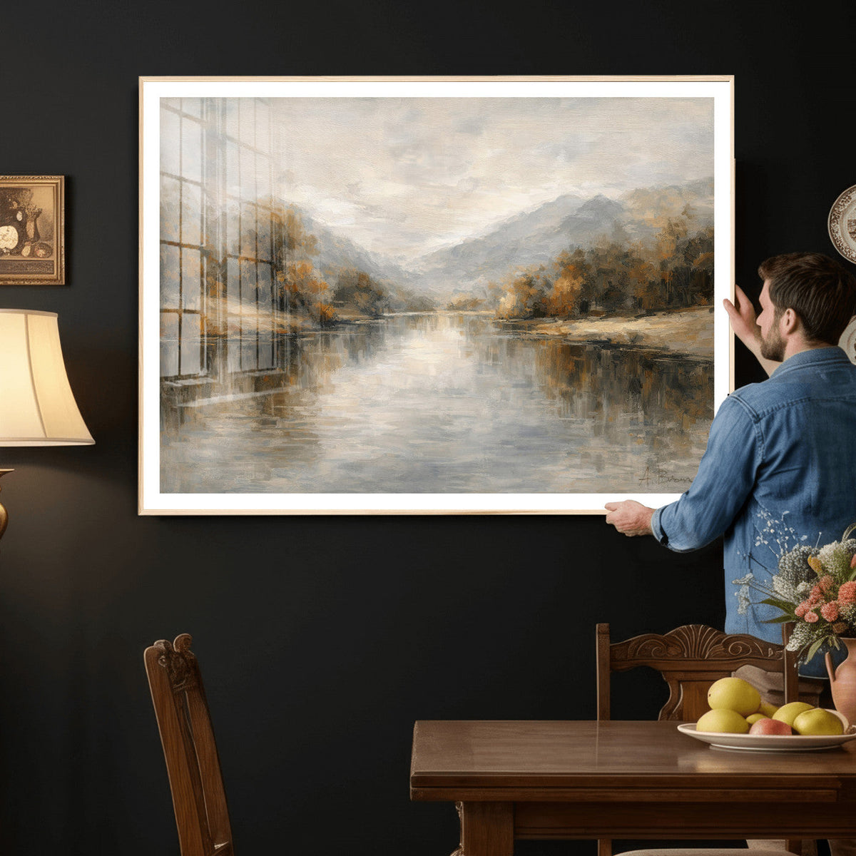 Neutral Abstract River Landscape Wall Art Canvas Print