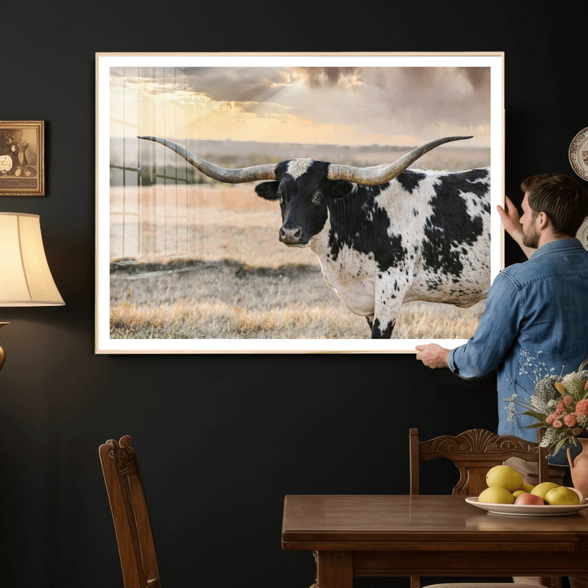 Texas Longhorn Bull Rustic Wall Art Canvas Print