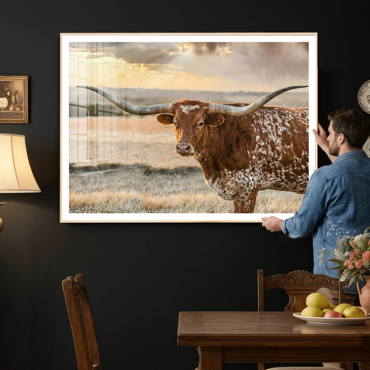 Texas Longhorn Wall Art Canvas Print, Western Ranch Bull Photography