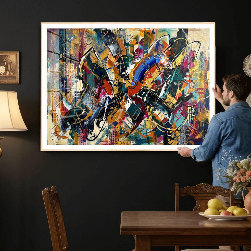 Geometric Abstract Wall Art Canvas Print, Orange Blue