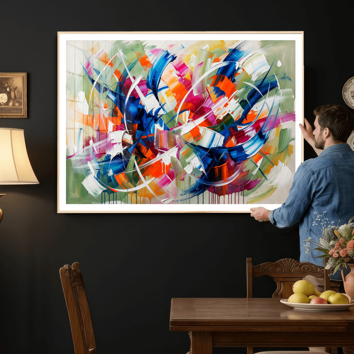 Geometric Abstract Wall Art Canvas Print, Orange Blue